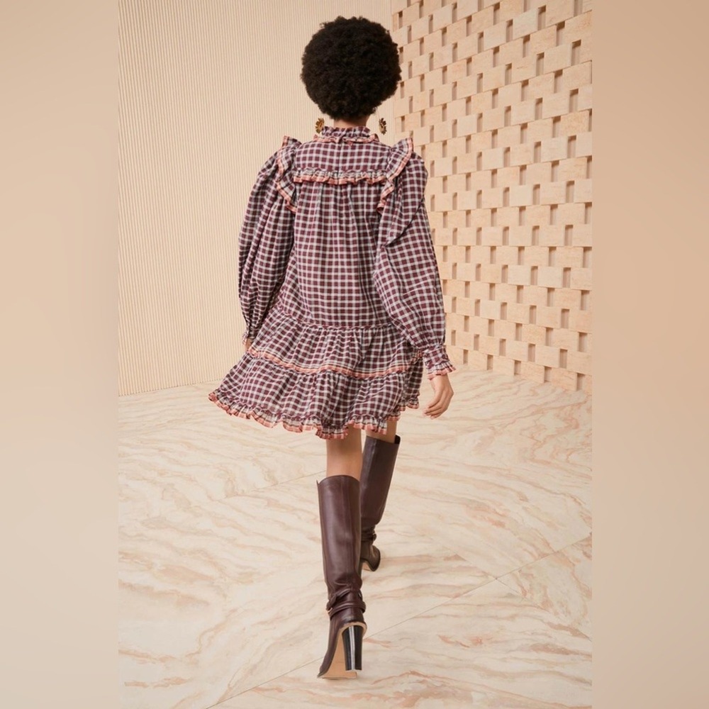 Ulla Johnson Long Sleeve Mini Dress Purple Plaid Size 2 Retails $425 Cottagecore
